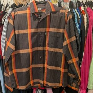 Striped Black and Orange Button-Up Shirt - 15.5"